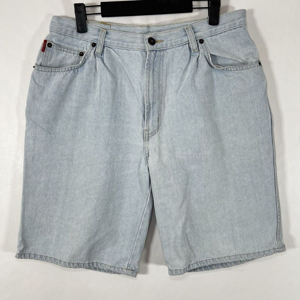 Vintage Bugle Boy Denim Jean Shorts Jorts Mens 34 (32x10 Actual) Blue Light Wash